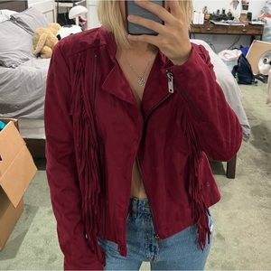 BURGUNDY RED SUEDE TASSLE FRINGE JACKET SZ MEDIUM